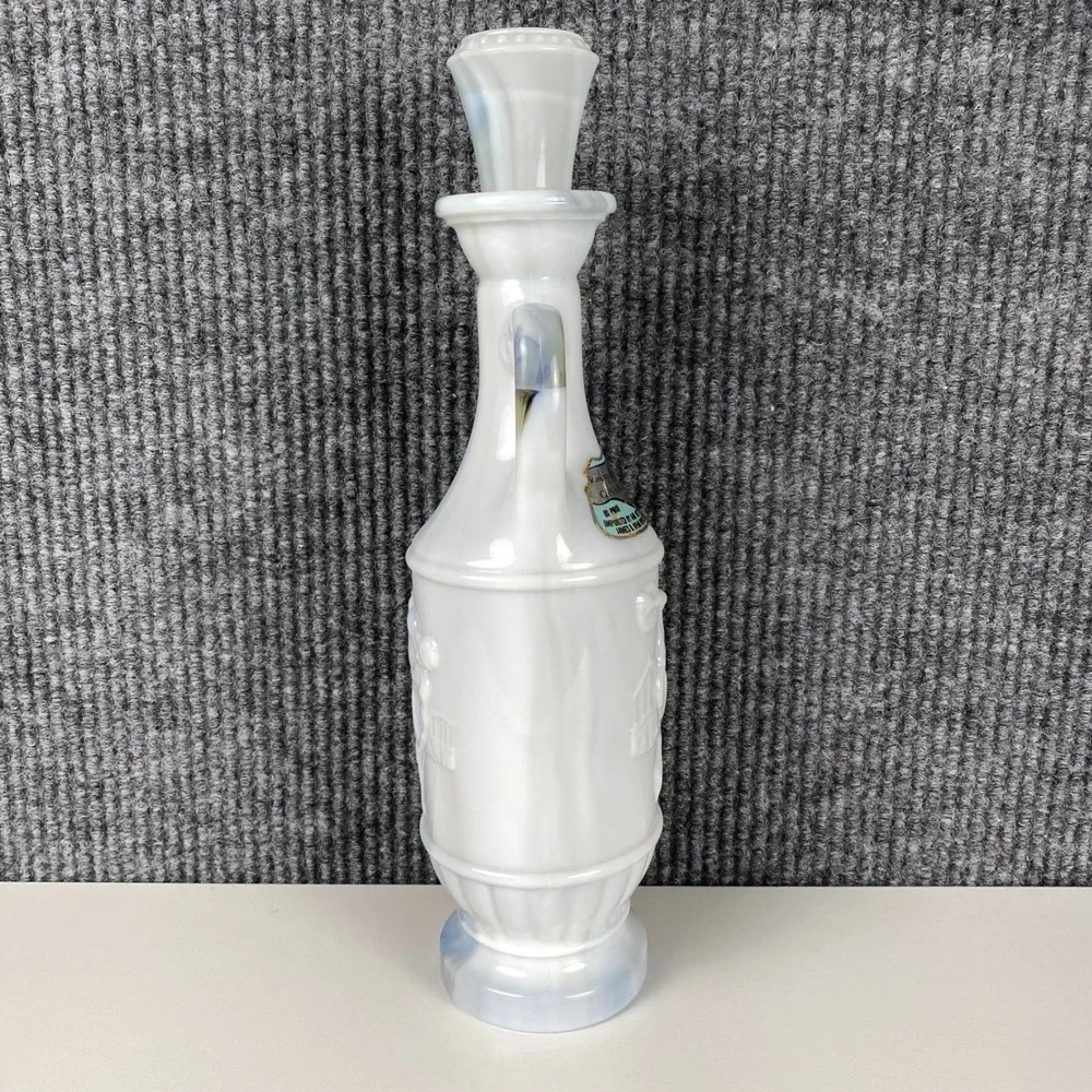 Vintage Lord Calvert Canadian Whisky Slag Glass Decanter Discus Thrower White